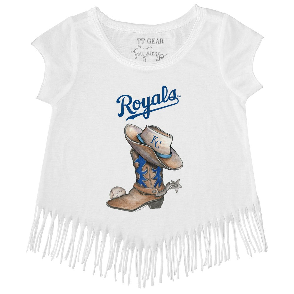 Kansas City Royals Tiny Turnip Girls Youth Cowboy Boot Fringe T-Shirt - White