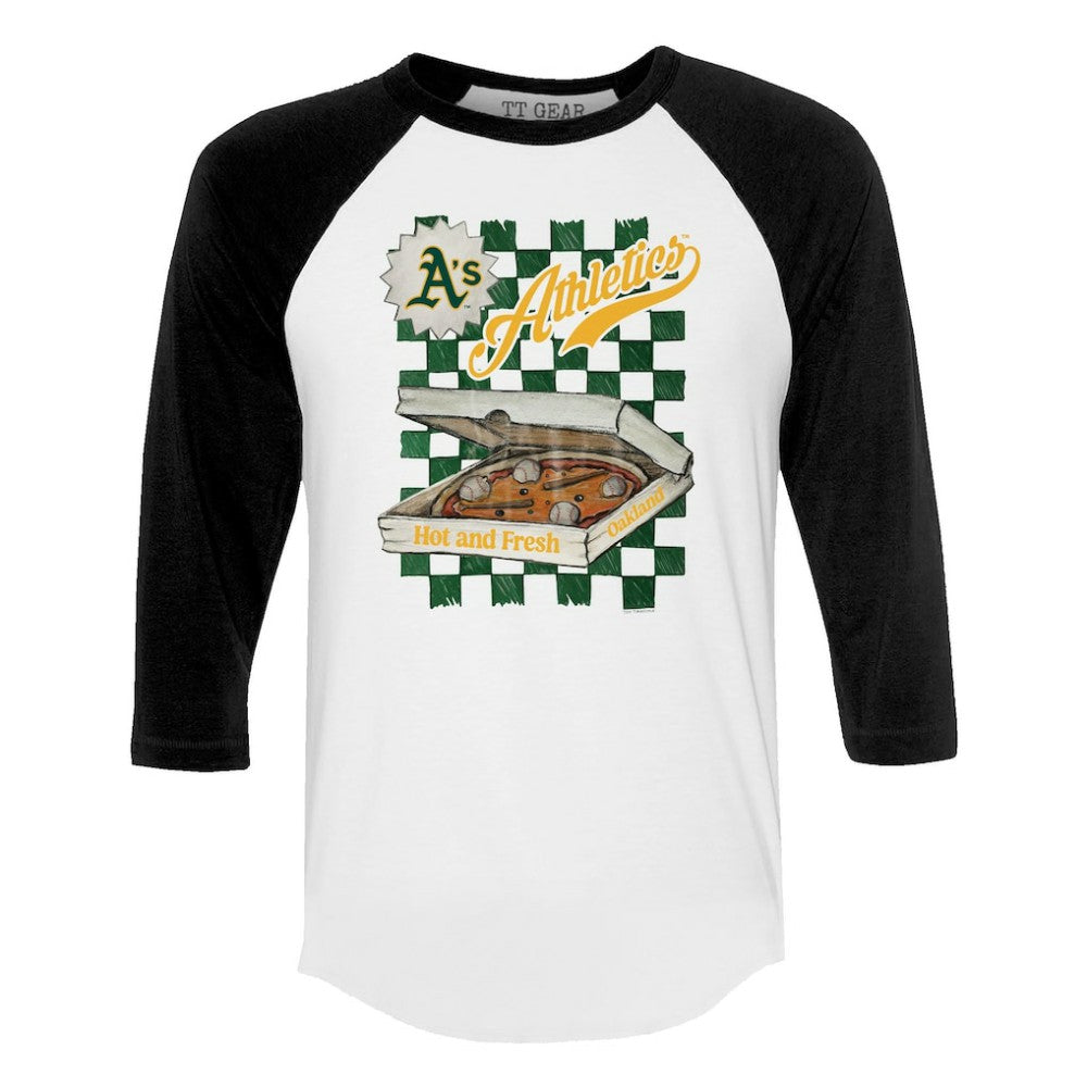 Athletics Tiny Turnip Women's Pizza 3/4-Sleeve Raglan Baseball T-Shirt - White/Black