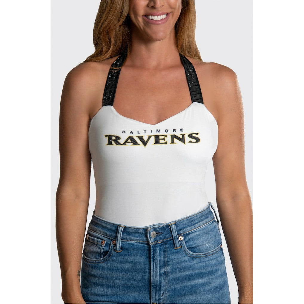 Baltimore Ravens Cuce Women's Rhinestone Semi-Cropped Halter Tank - White online