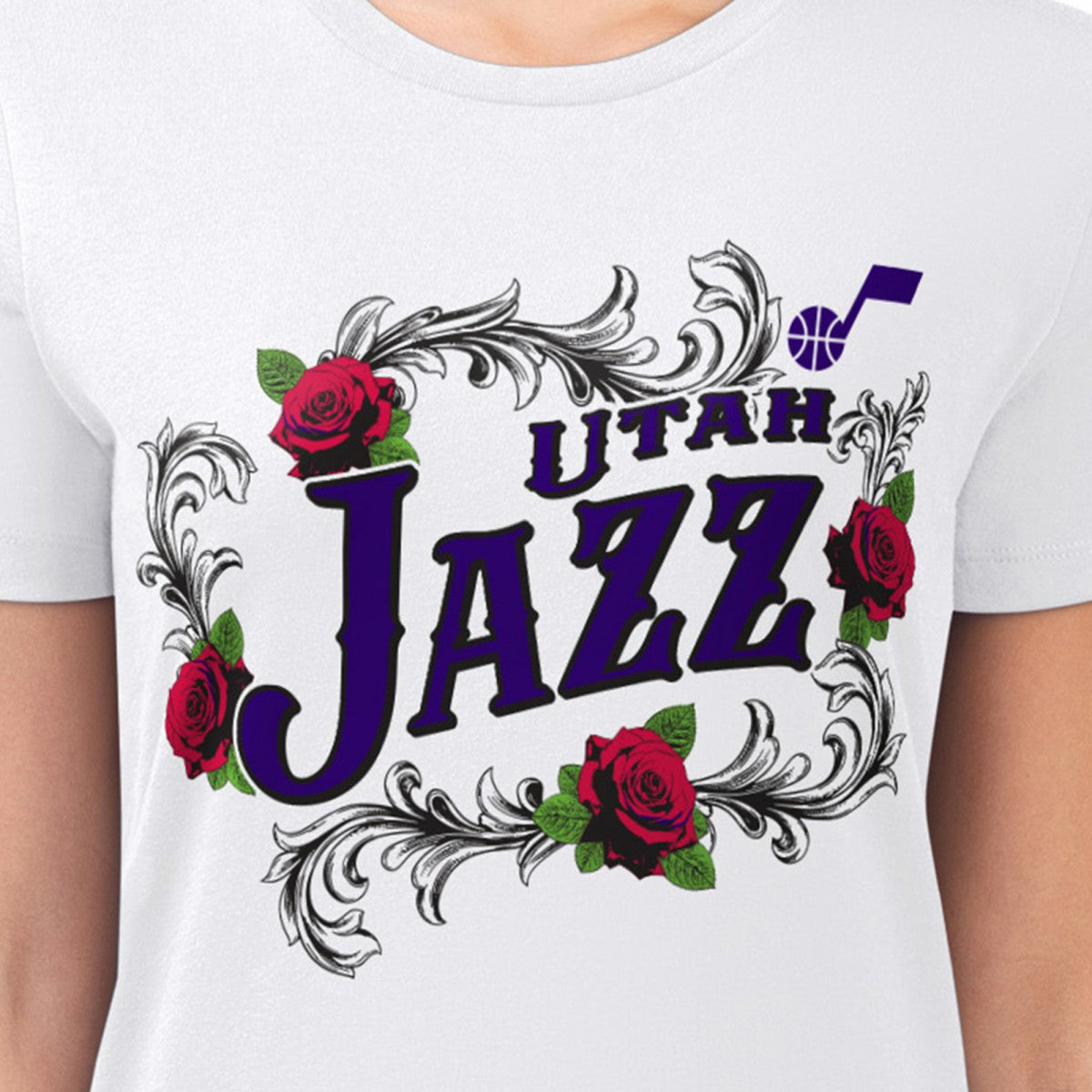 Utah Jazz G-III 4Her by Carl Banks Women's Super-Slim Fit Lightweight Roses Crew Neck T-Shirt - White discount