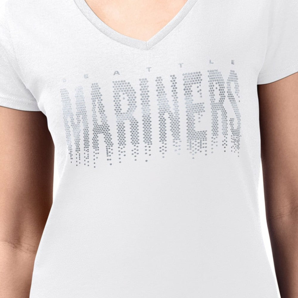 Seattle Mariners G-III 4Her by Carl Banks Women's Metallic Drop Lightweight V-Neck T-Shirt - White