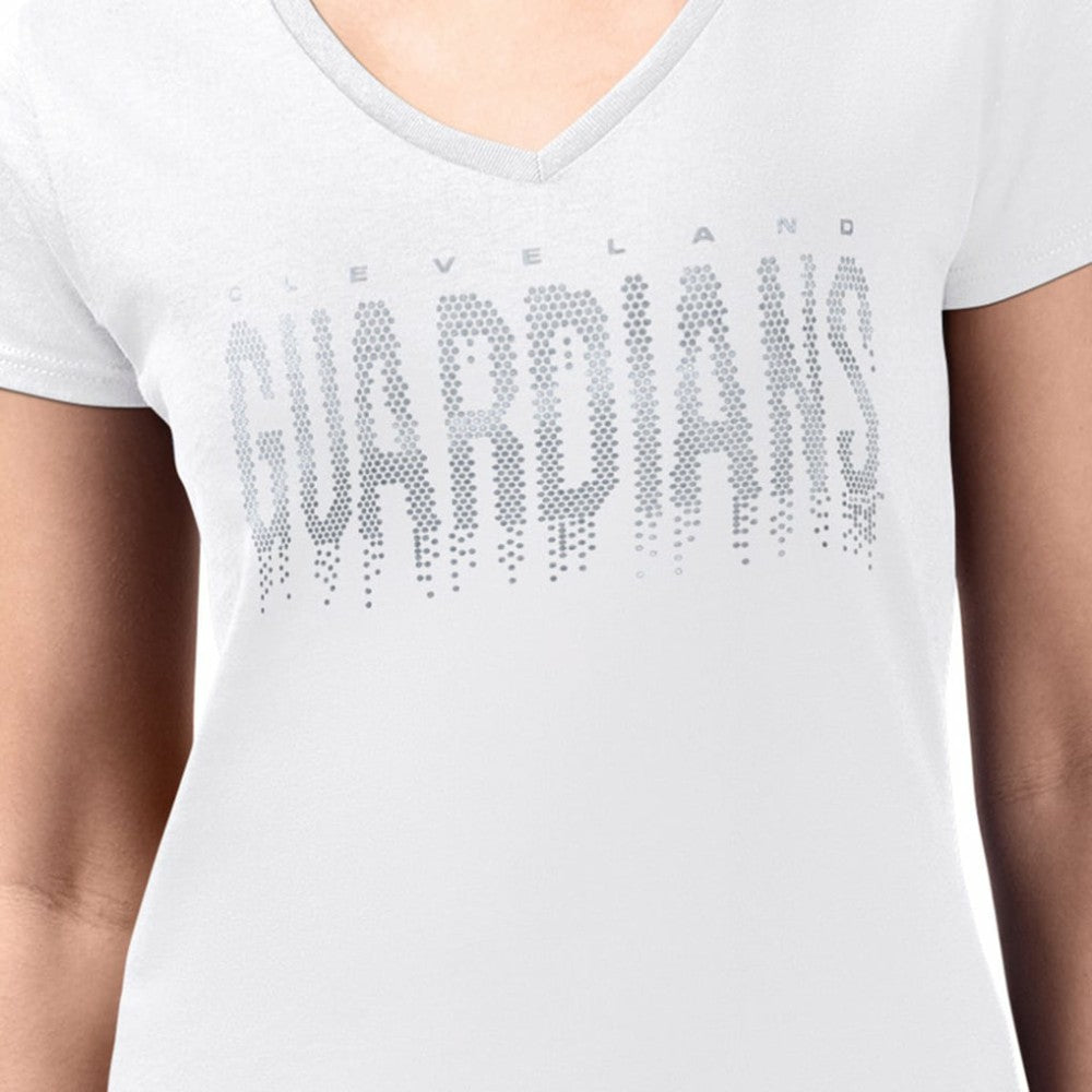 Cleveland Guardians G-III 4Her by Carl Banks Women's Metallic Drop Lightweight V-Neck T-Shirt - White