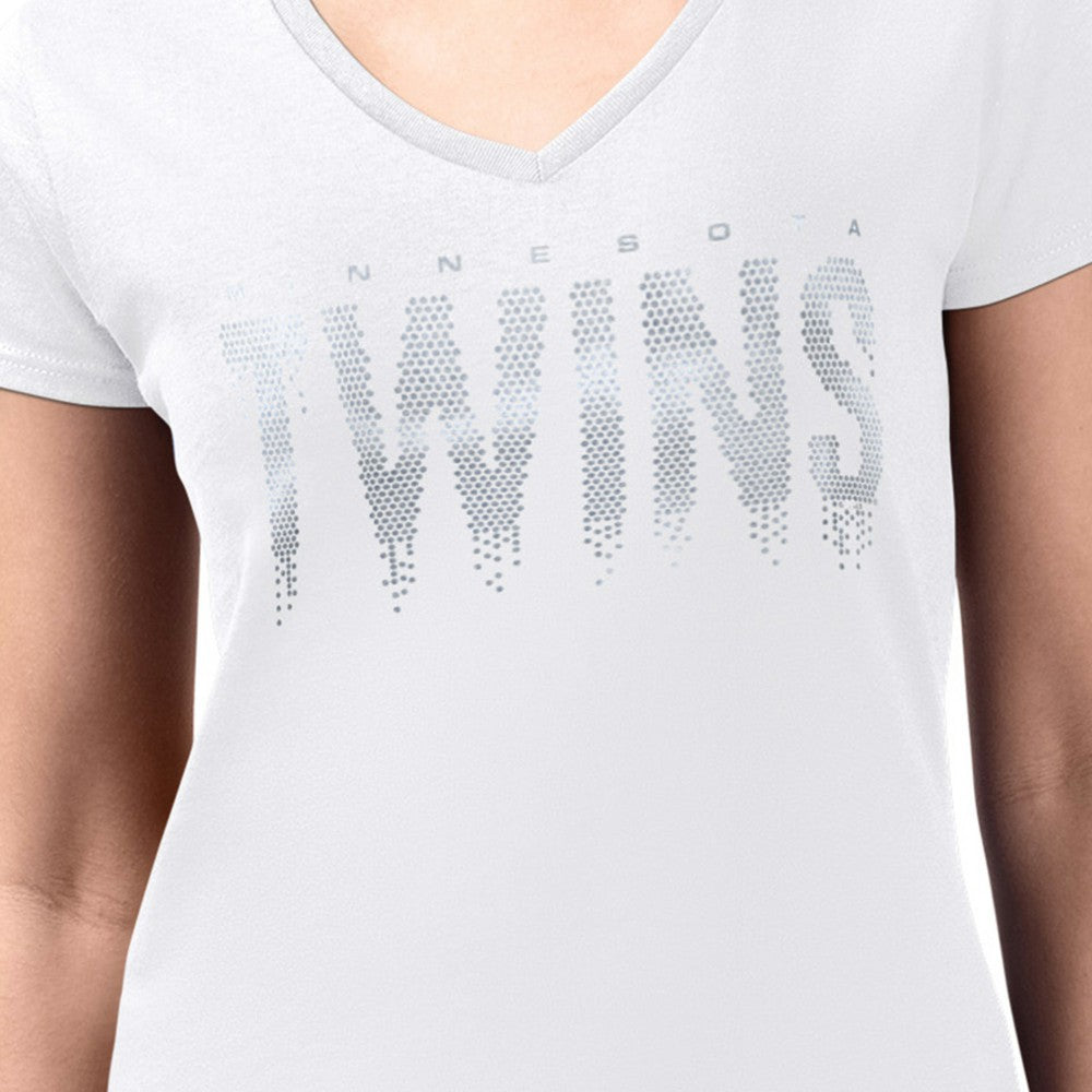 Minnesota Twins G-III 4Her by Carl Banks Women's Metallic Drop Lightweight V-Neck T-Shirt - White