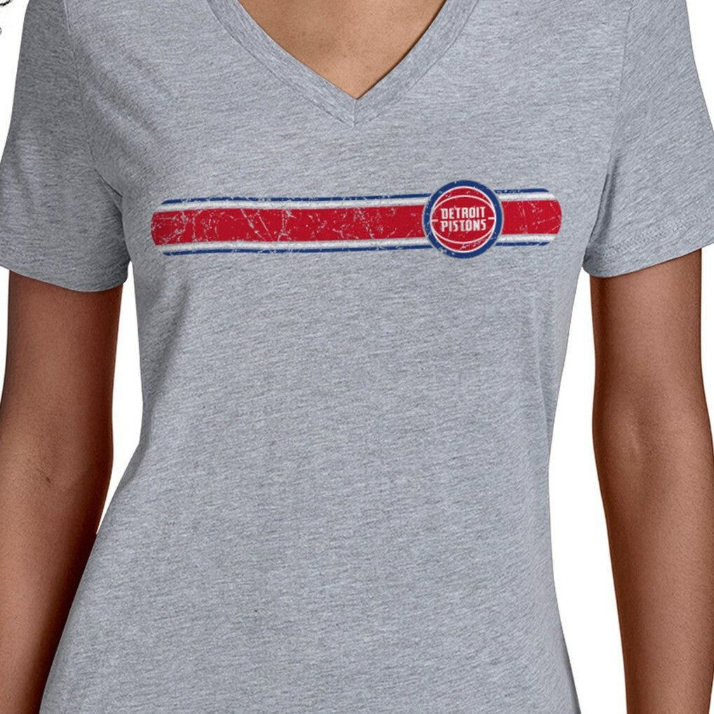 Detroit Pistons Starter Women's Team Stripe V-Neck T-Shirt sale - Gray online