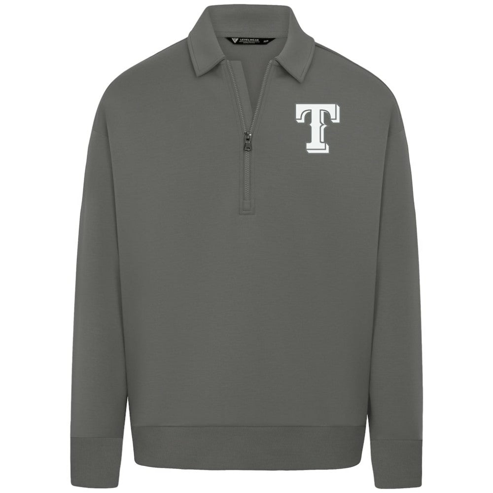 Texas Rangers Levelwear Luxe Signature Quarter-Zip Chenille Logo Tri-Blend Sweatshirt - Gray