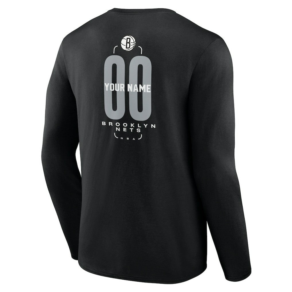 Brooklyn Nets Center Court Name & Number Custom Long Sleeve T-Shirt - Black on sale