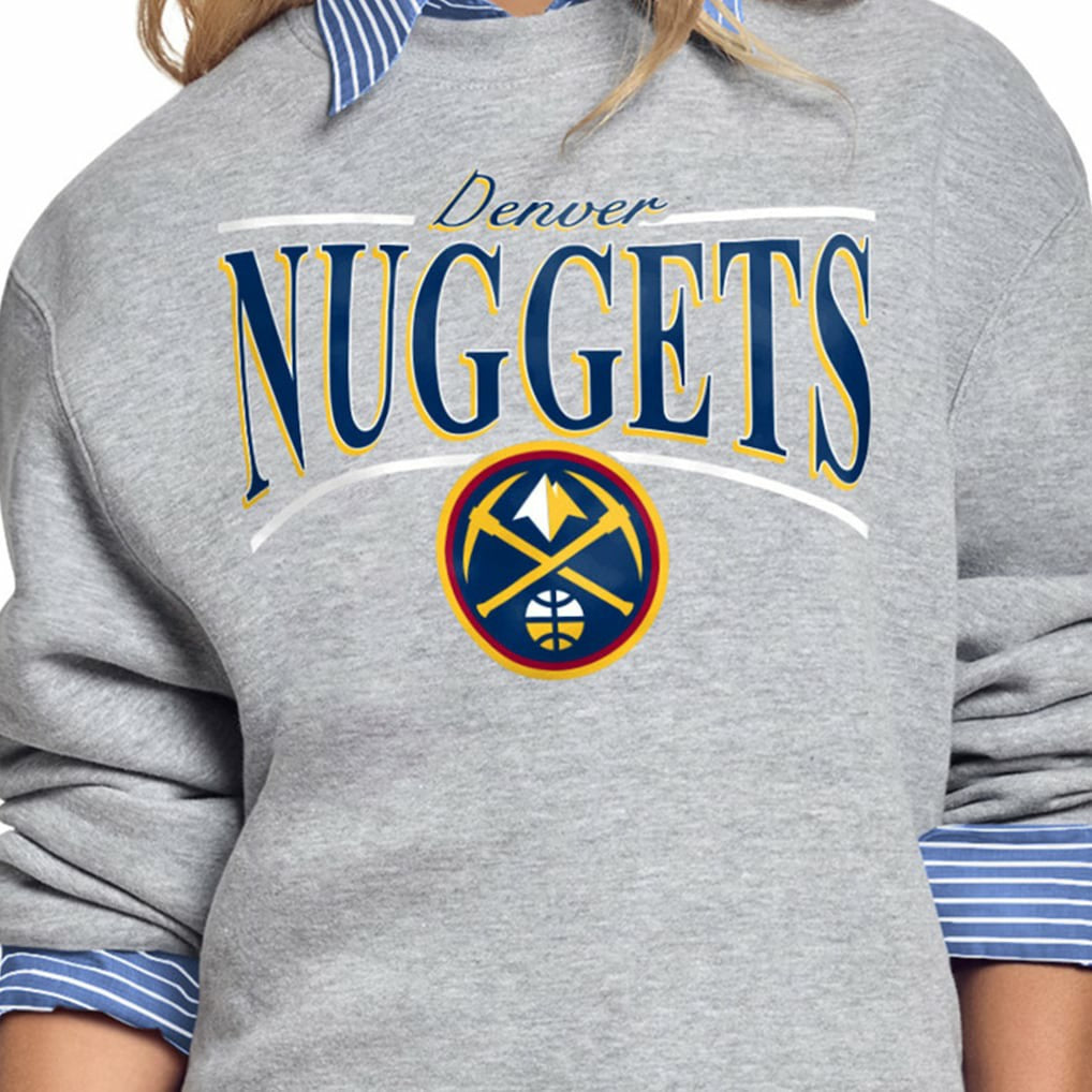 Denver Nuggets Starter Women's Arch Stripe Fleece Crewneck Sweatshirt sale - Gray discount