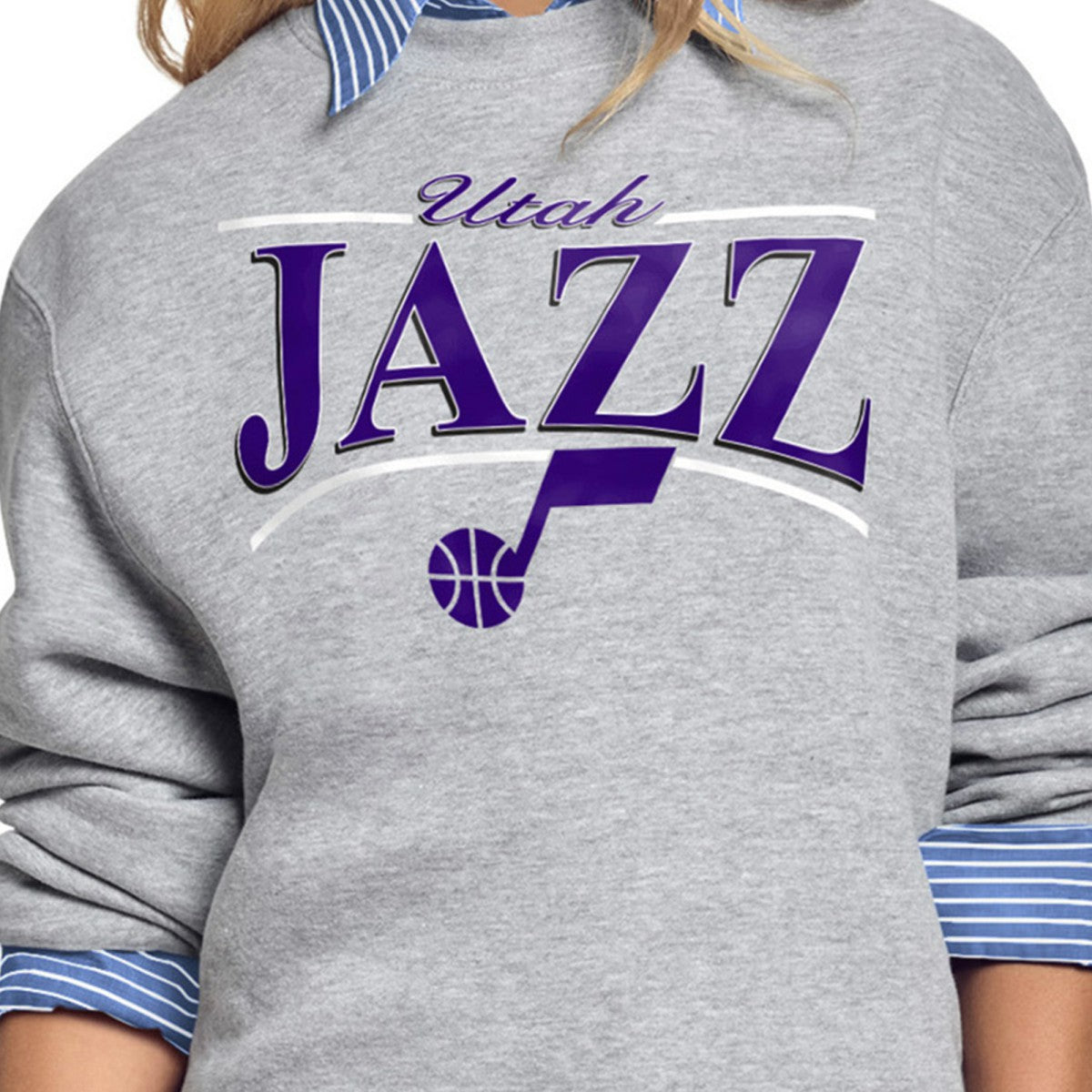Utah Jazz Starter Women's Arch Stripe Fleece Crewneck Sweatshirt - Gray on sale