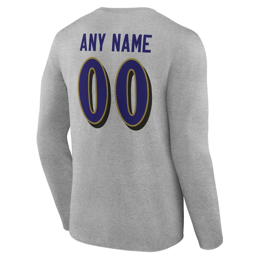 Baltimore Ravens Team Authentic Personalized Name & Number Long Sleeve T-Shirt - Gray online