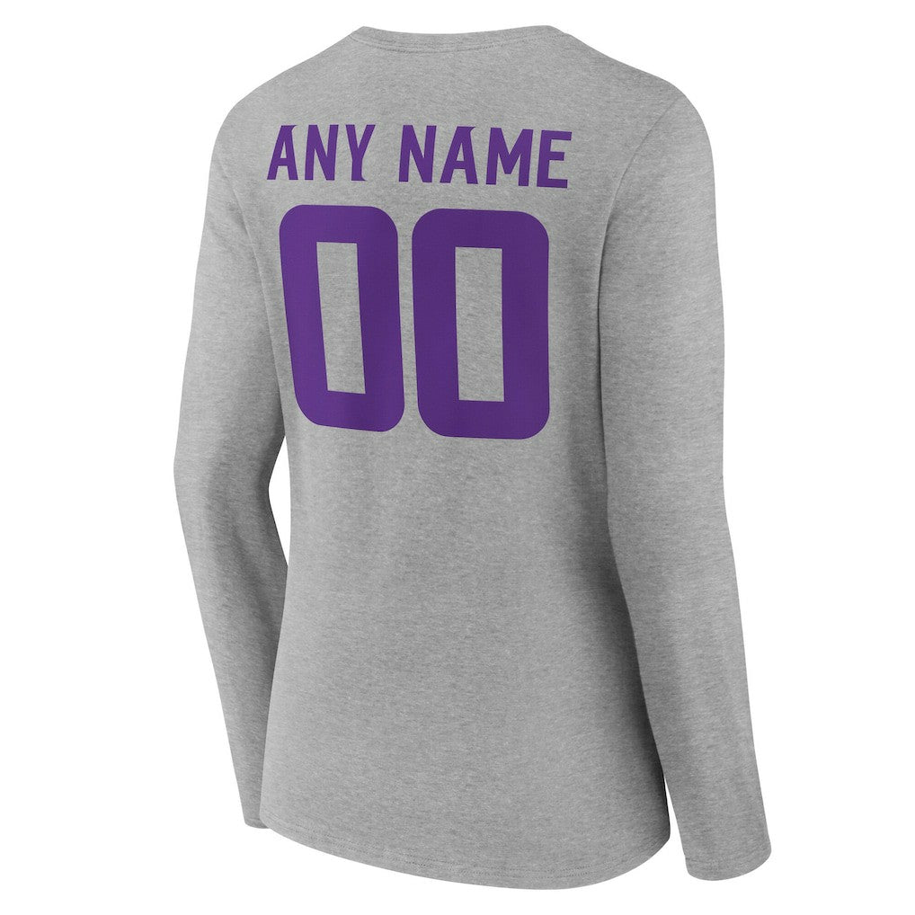 Minnesota Vikings Women's Team Authentic Personalized Name & Number Long Sleeve V-Neck T-Shirt - Gray sale