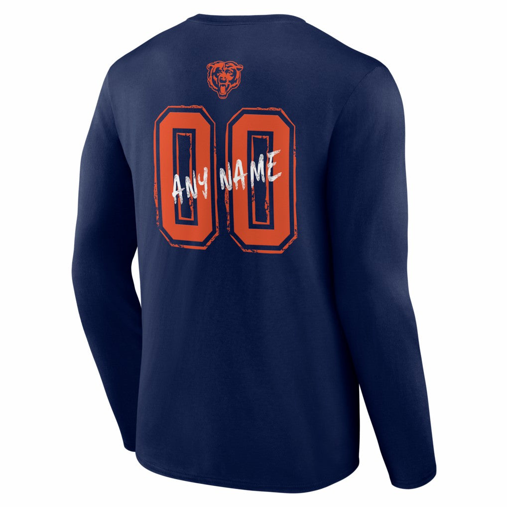Chicago Bears Hustle Personalized Name & Number Long Sleeve T-Shirt - Navy for sale