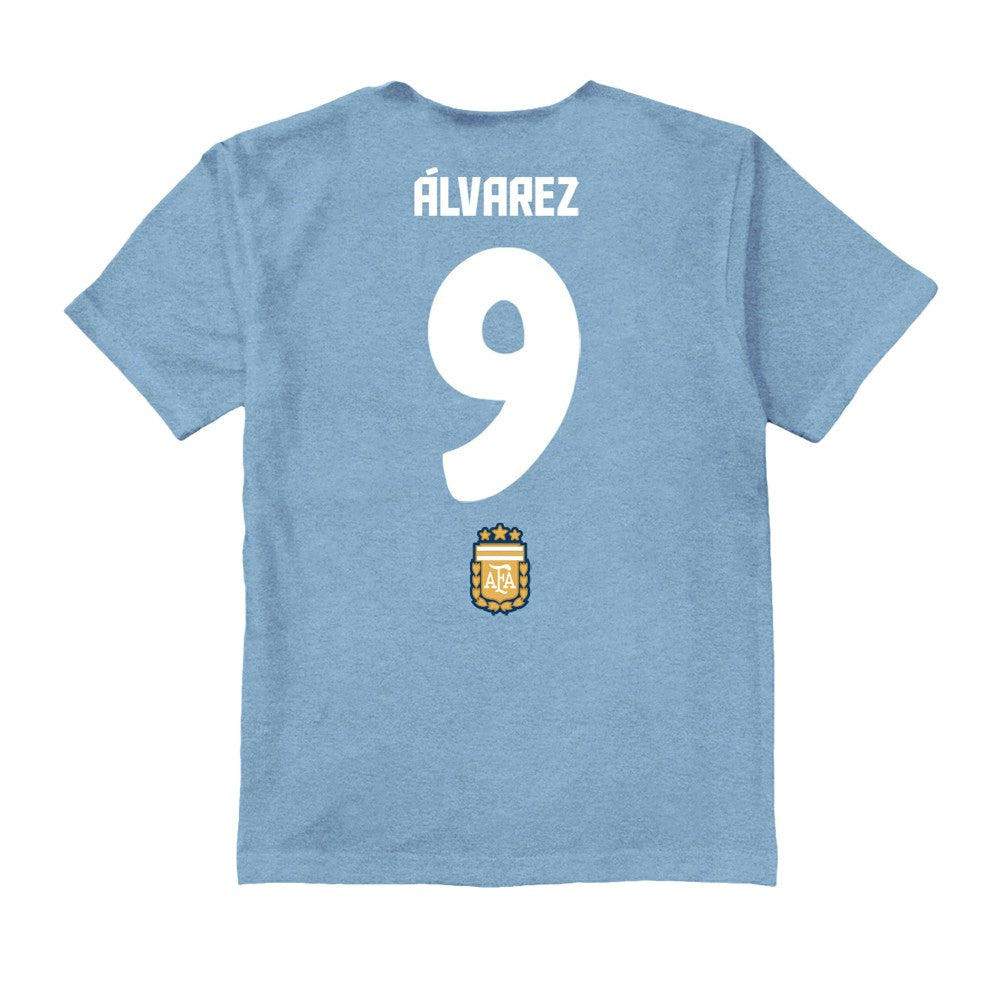 Julián Álvarez Argentina National Team Vive La Fete Youth Player Name & Number Stadium Style T-Shirt - Light Blue cheap
