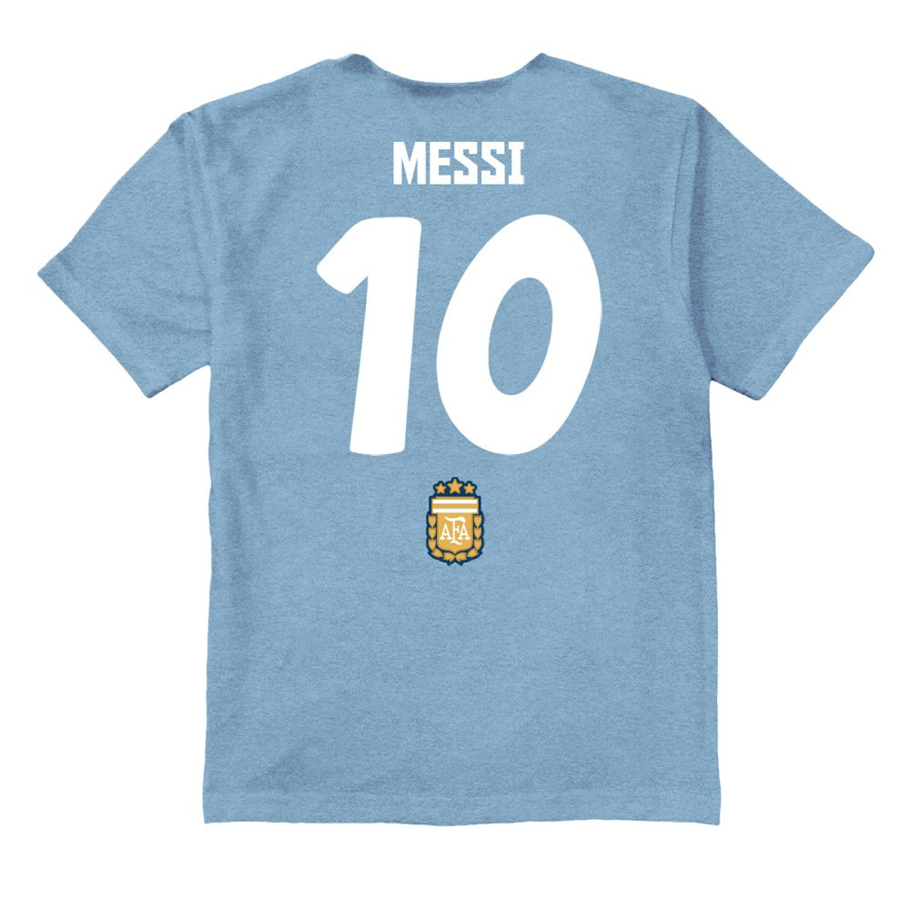 Lionel Messi Argentina National Team Vive La Fete Youth Player Name & Number Stadium Style T-Shirt - Light Blue for sale