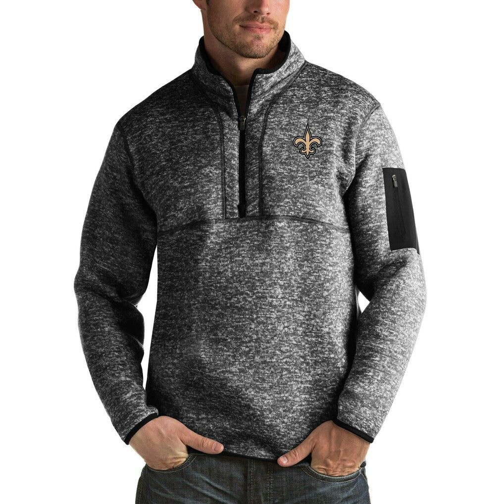 New Orleans Saints Antigua Fortune Big & Tall Quarter-Zip Pullover Jacket - Heather Black outlet