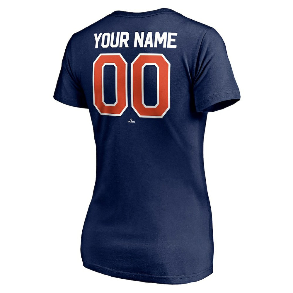 Detroit Tigers Women's Personalized Winning Streak Name & Number V-Neck T-Shirt - Navy