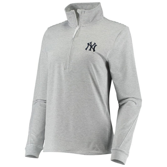 New York Yankees Vineyard Vines Women's Stripe Sankaty Half-Zip Pullover Top - Heather Gray