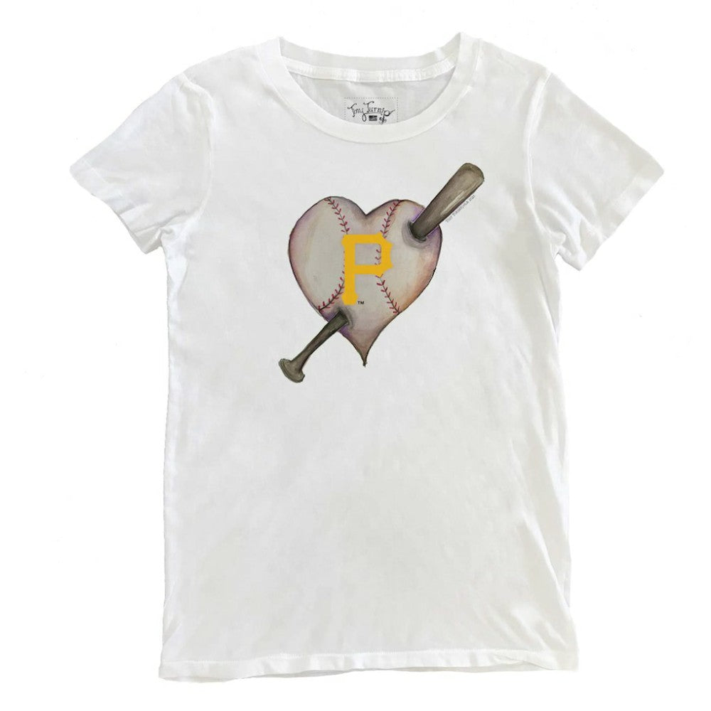 Pittsburgh Pirates Tiny Turnip Women's Heart Bat T-Shirt - White