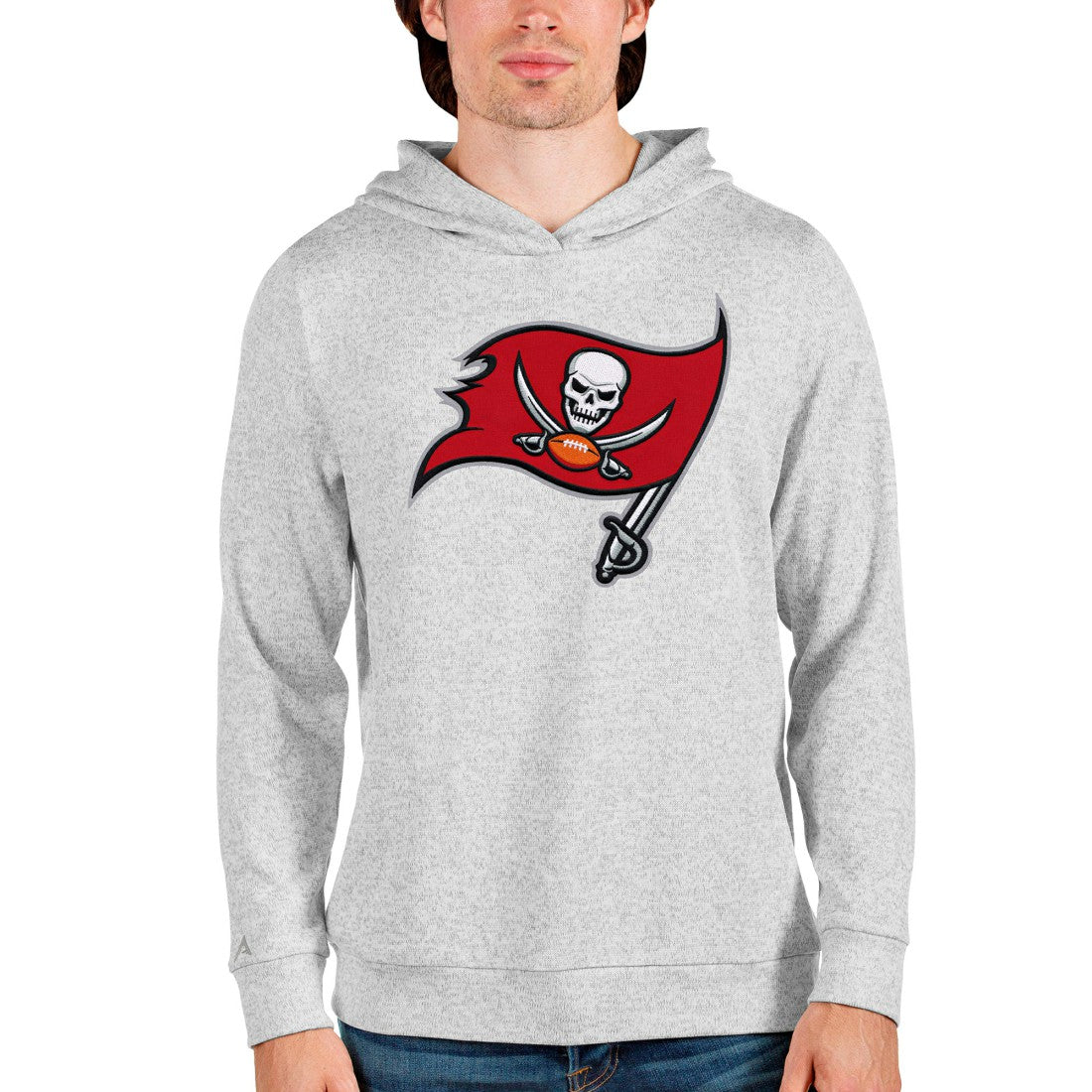 Tampa Bay Buccaneers Antigua Team Absolute Pullover Hoodie - Heathered Gray on sale