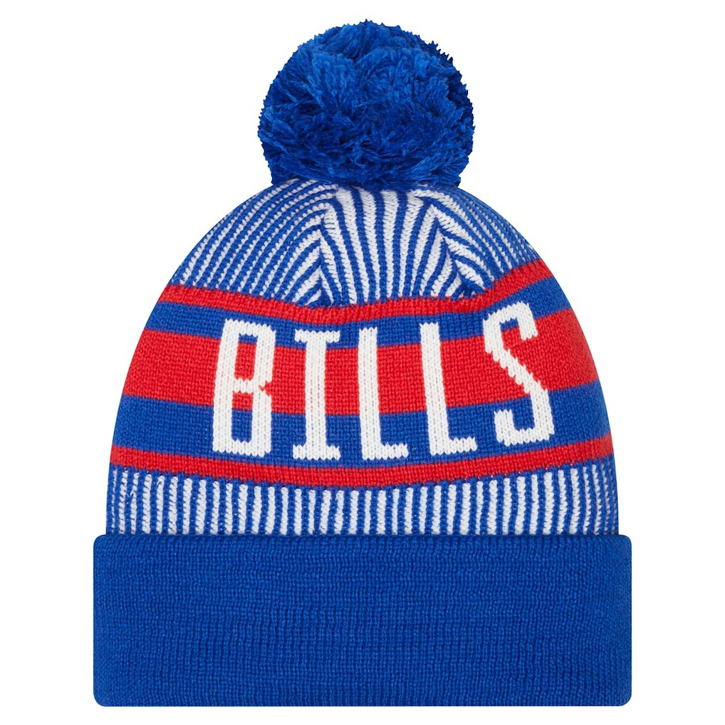 Buffalo Bills New Era Youth Striped Historic Cuffed Knit Hat with Pom - Royal sale