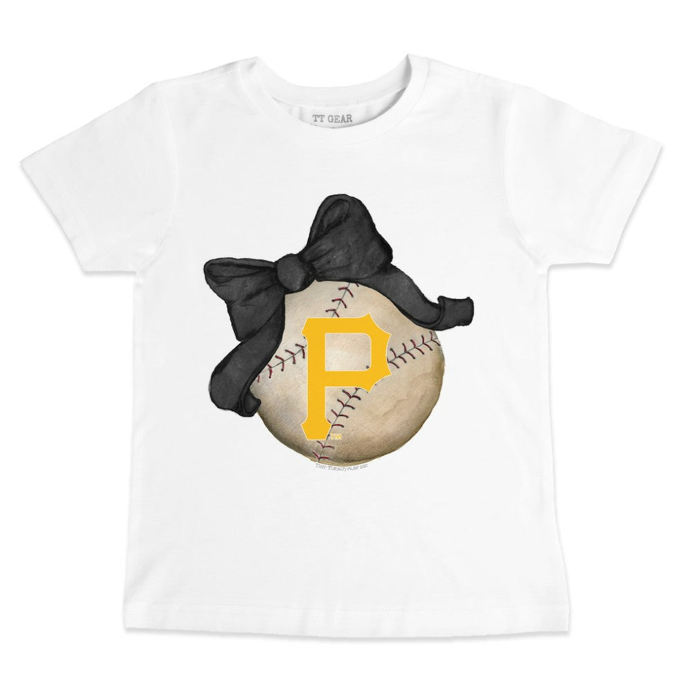 Pittsburgh Pirates Tiny Turnip Youth Baseball Bow T-Shirt - White