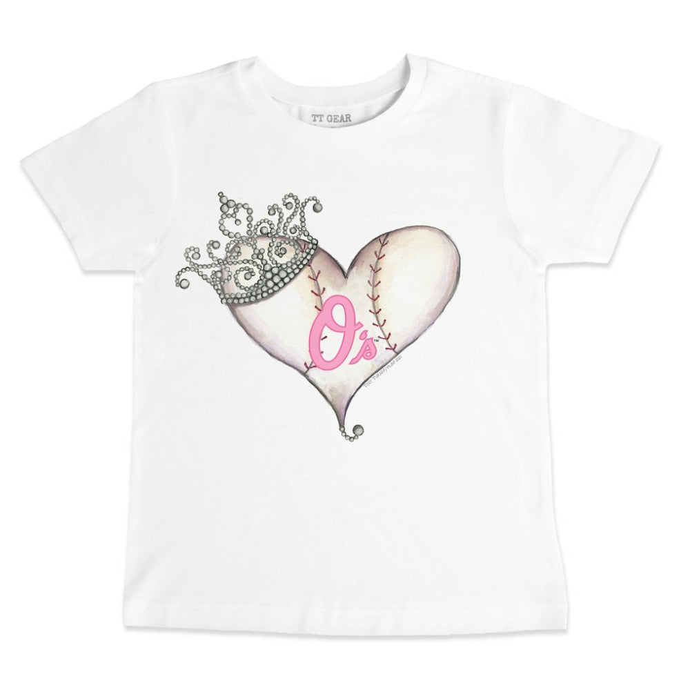 Baltimore Orioles Tiny Turnip Youth Baseball Tiara Heart T-Shirt - White