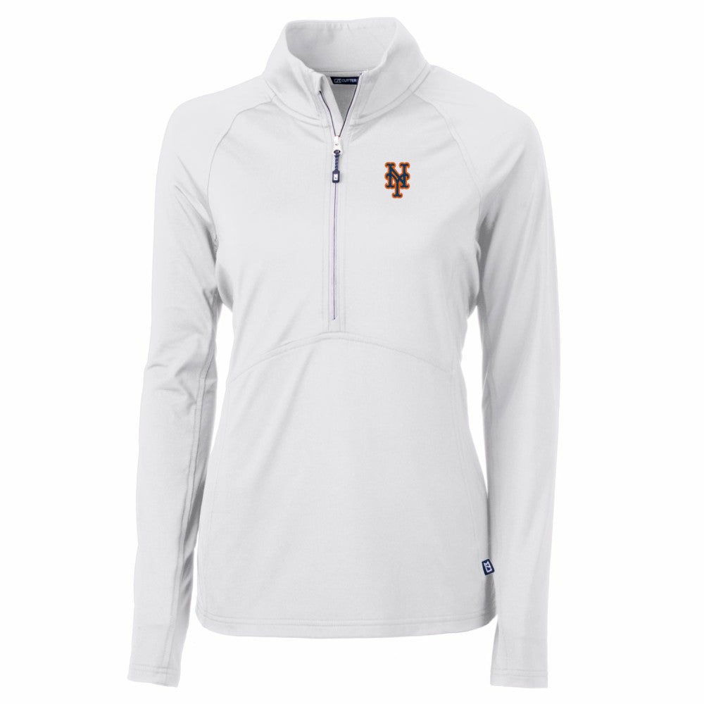 New York Mets Cutter & Buck Women's Adapt Eco Knit Stretch Half-Zip Pullover Top - White
