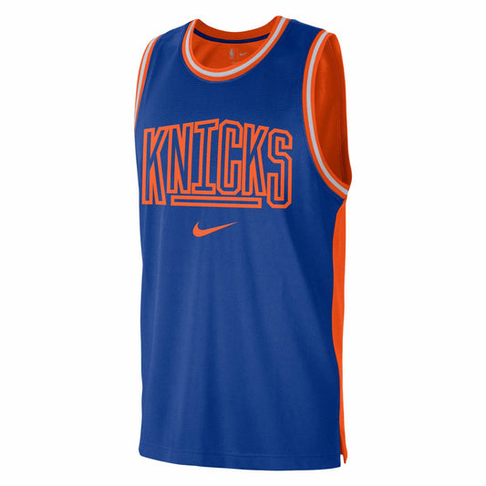 New York Knicks Courtside Versus Force Split DNA Performance Mesh Tank Top - Blue/Orange | Nike for sale