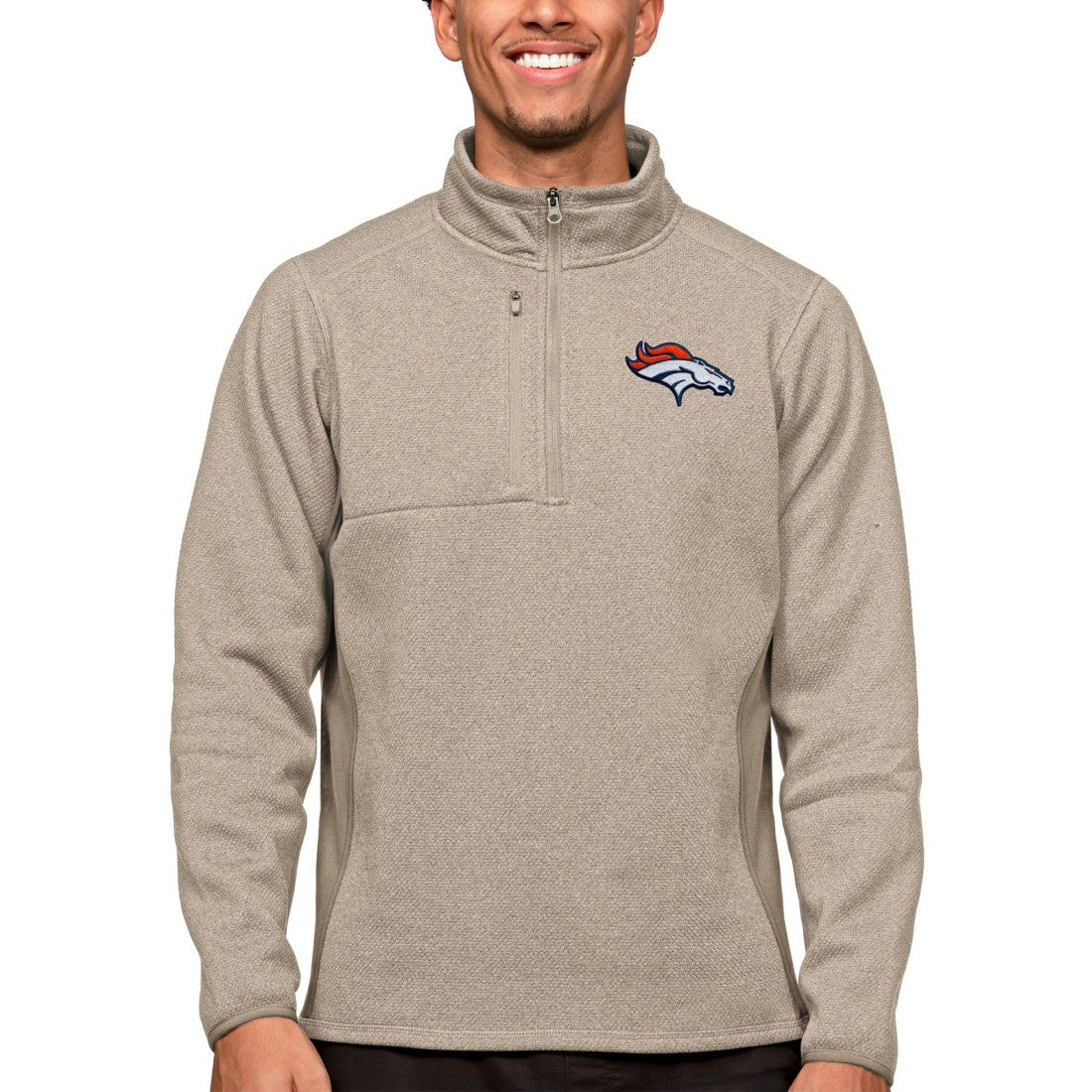 Denver Broncos Antigua Course Quarter-Zip Pullover Top - Oatmeal cheap