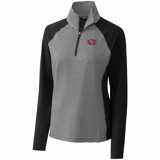 San Francisco 49ers Cutter & Buck Women's Throwback Logo Forge Tonal Stripe Stretch Half-Zip Pullover Top - Black outlet