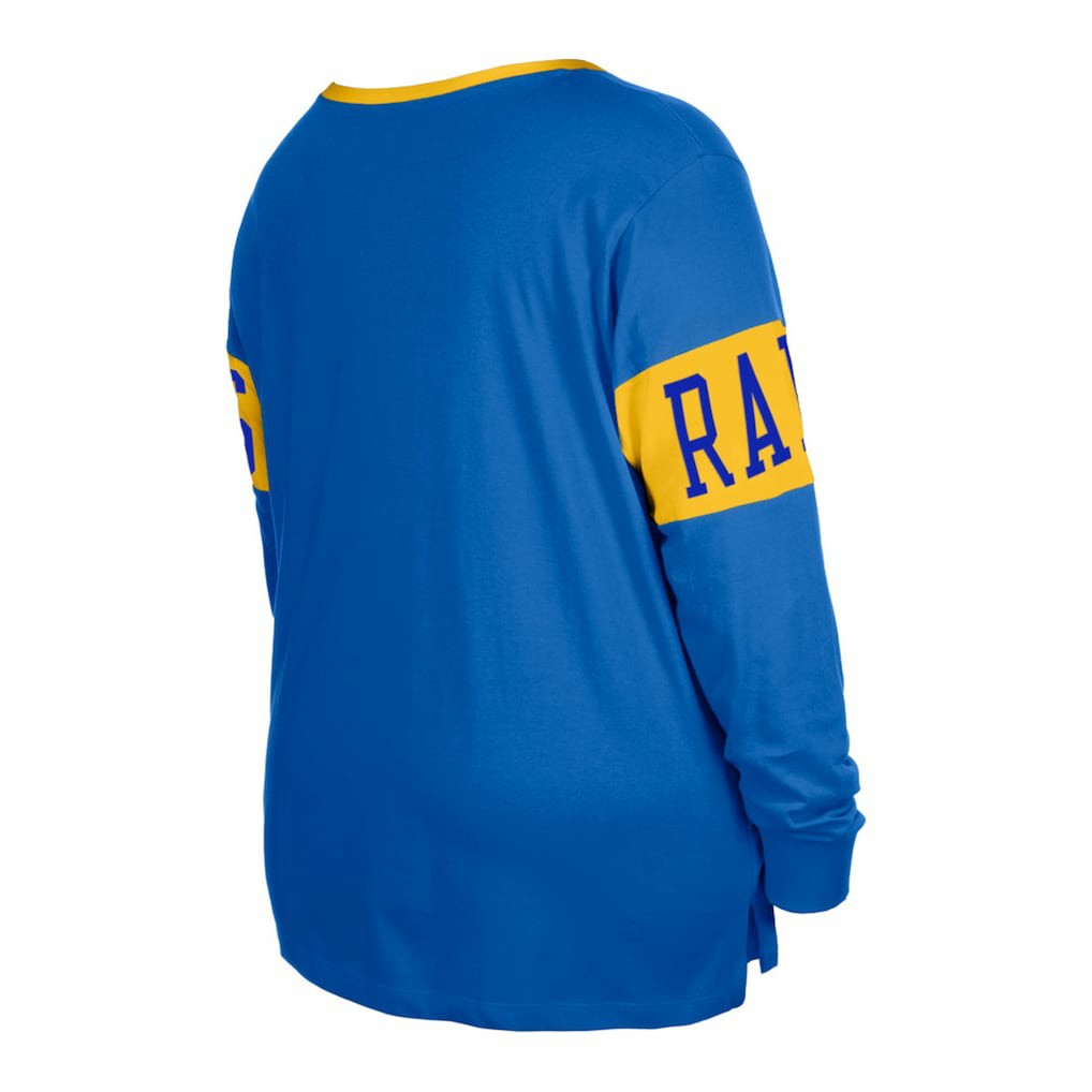 Los Angeles Rams New Era Women's Plus Size Lace-Up Notch Neck Long Sleeve T-Shirt - Royal discount