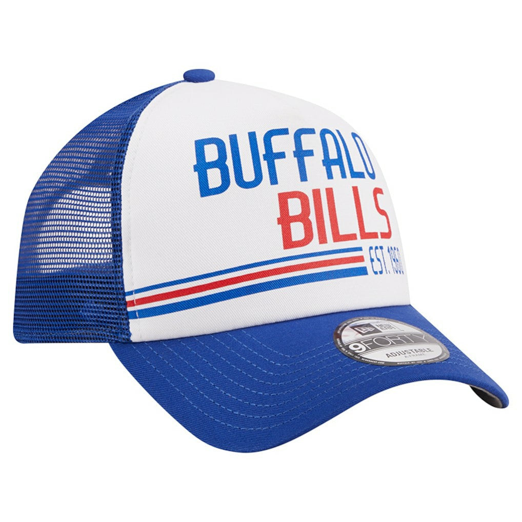 Buffalo Bills New Era Stacked A-Frame Trucker 9FORTY Adjustable Hat - White/Royal cheap