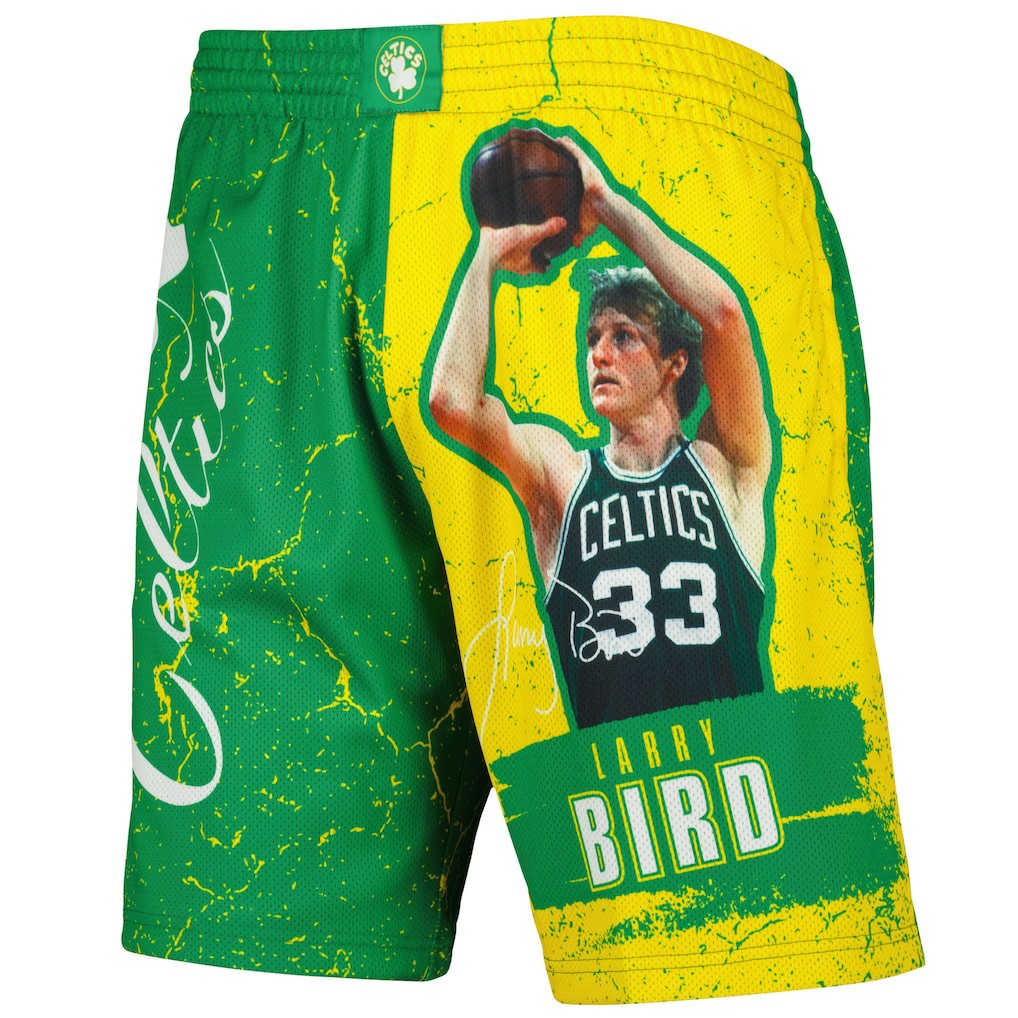 Larry Bird Boston Celtics Hardwood Classics Player Burst Shorts - Kelly Green | Mitchell & Ness shop
