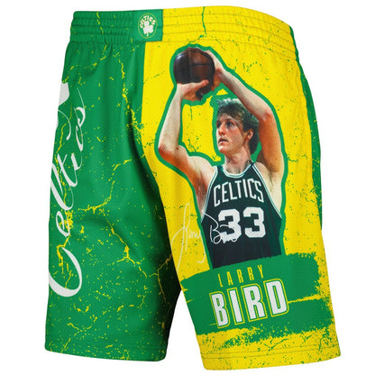 Larry Bird Boston Celtics Hardwood Classics Player Burst Shorts - Kelly Green | Mitchell & Ness shop
