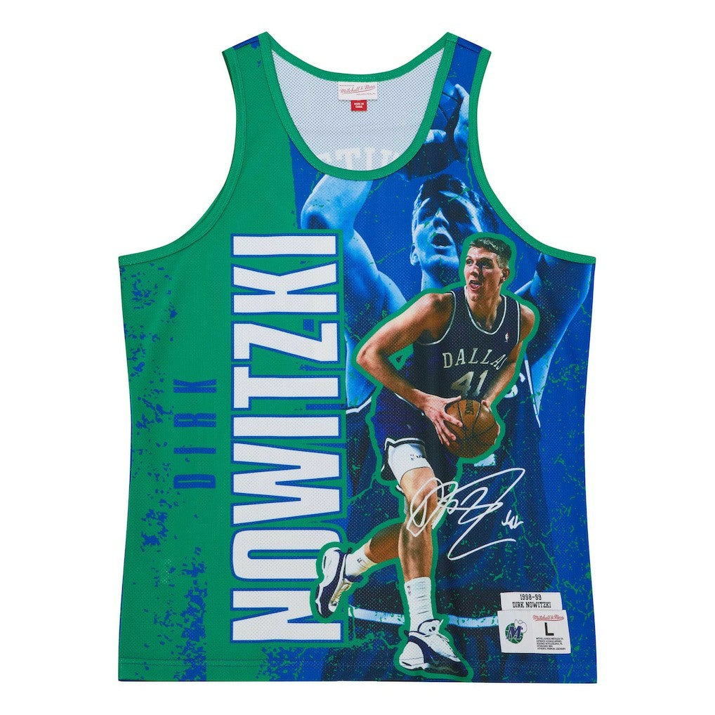 Dirk Nowitzki Dallas Mavericks Hardwood Classics Player Burst Tank Top sale - Blue | Mitchell & Ness online