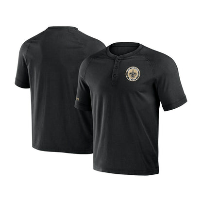 New Orleans Saints NFL x Darius Rucker Collection Washed Raglan Henley T-Shirt - Black on sale