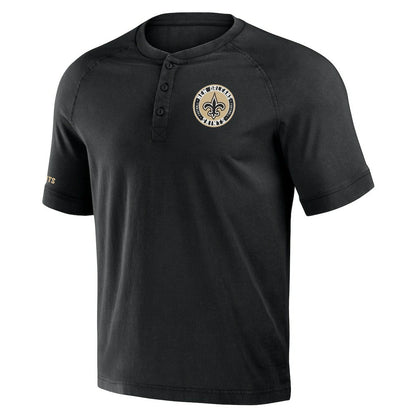New Orleans Saints NFL x Darius Rucker Collection Washed Raglan Henley T-Shirt - Black on sale