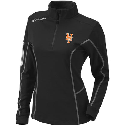 New York Mets Women's Omni-Wick Shotgun Quarter-Zip Pullover Top - Black | Columbia