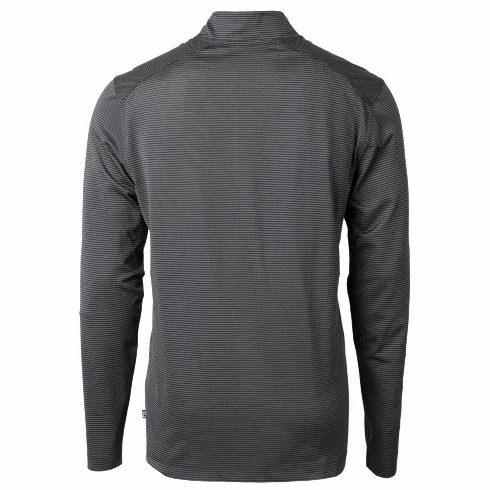 New York Mets Cutter & Buck Virtue Eco Pique Micro Stripe Recycled Quarter-Zip Pullover Top - Black/Gray