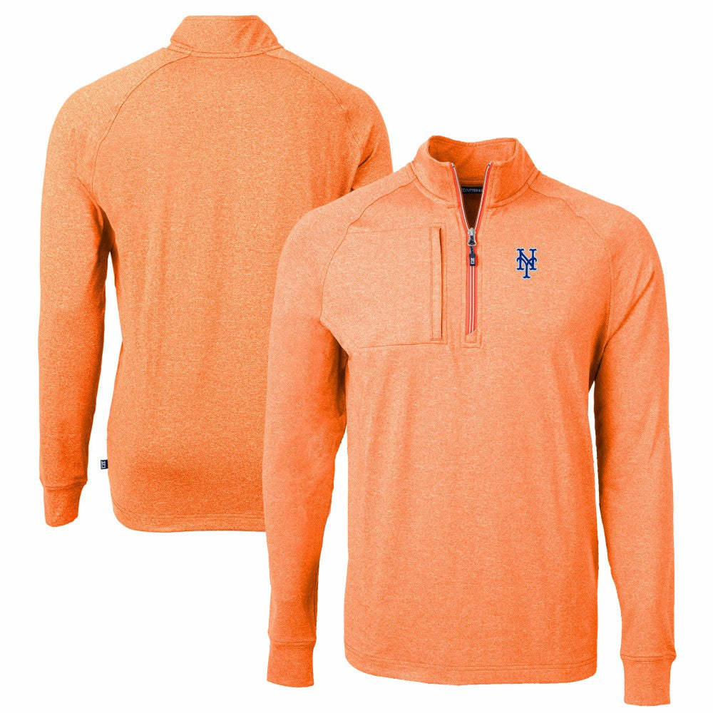 New York Mets Cutter & Buck Adapt Eco Knit Stretch Recycled Quarter-Zip Pullover Top - Heather Orange