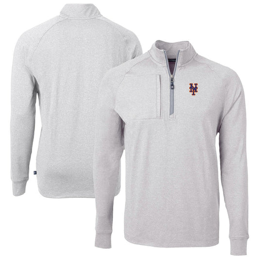New York Mets Cutter & Buck Big & Tall Adapt Eco Knit Stretch Recycled Quarter-Zip Pullover Top - Heather Gray