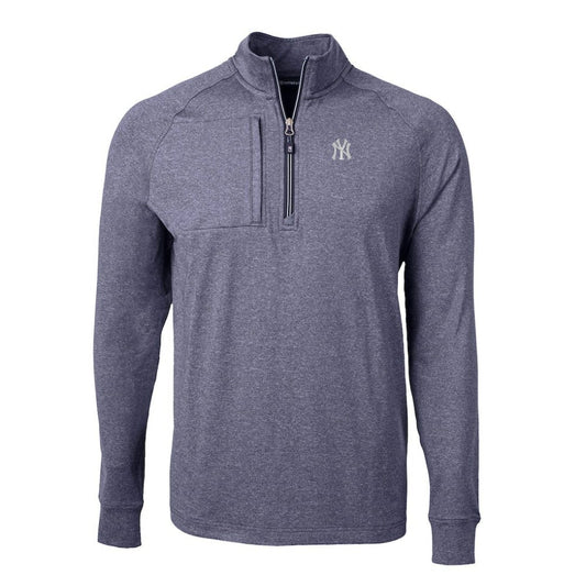 New York Yankees Cutter & Buck Big & Tall Adapt Eco Knit Stretch Recycled Quarter-Zip Pullover Top - Heather Navy