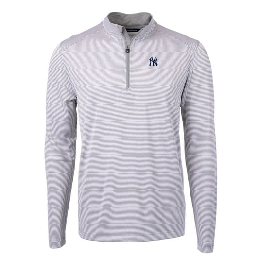 New York Yankees Cutter & Buck Virtue Eco Pique Micro Stripe Big & Tall Recycled Quarter-Zip Pullover Top - Gray/White