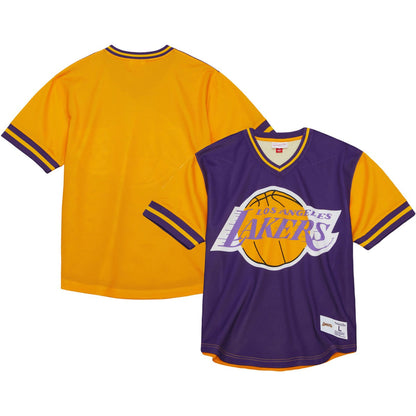 Los Angeles Lakers Jumbotron 3.0 Mesh V-Neck T-Shirt - Purple | Mitchell & Ness online