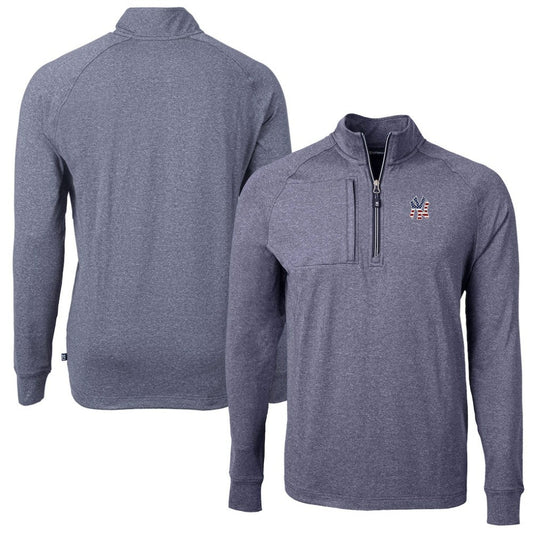 New York Yankees Cutter & Buck Americana Logo Big & Tall Adapt Eco Knit Stretch Recycled Quarter-Zip Pullover Top - Heather Navy