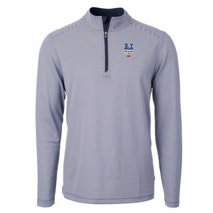 New York Mets Cutter & Buck Americana Logo Virtue Eco Pique Stripe Recycled Quarter-Zip Pullover Top - Navy