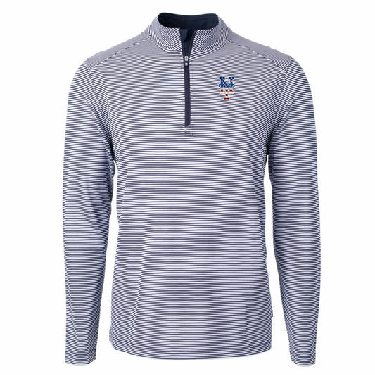 New York Mets Cutter & Buck Americana Logo Virtue Eco Pique Stripe Recycled Quarter-Zip Pullover Top - Navy