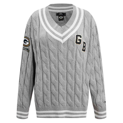 Green Bay Packers Pro Standard Women's Prep V-Neck Pullover Sweater - Heather Gray discount