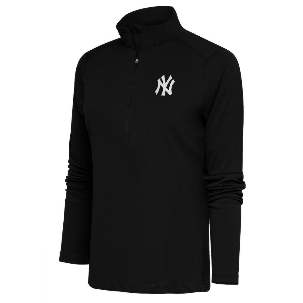 New York Yankees Antigua Women's Brushed Metallic Tribute Half-Zip Pullover Top - Black