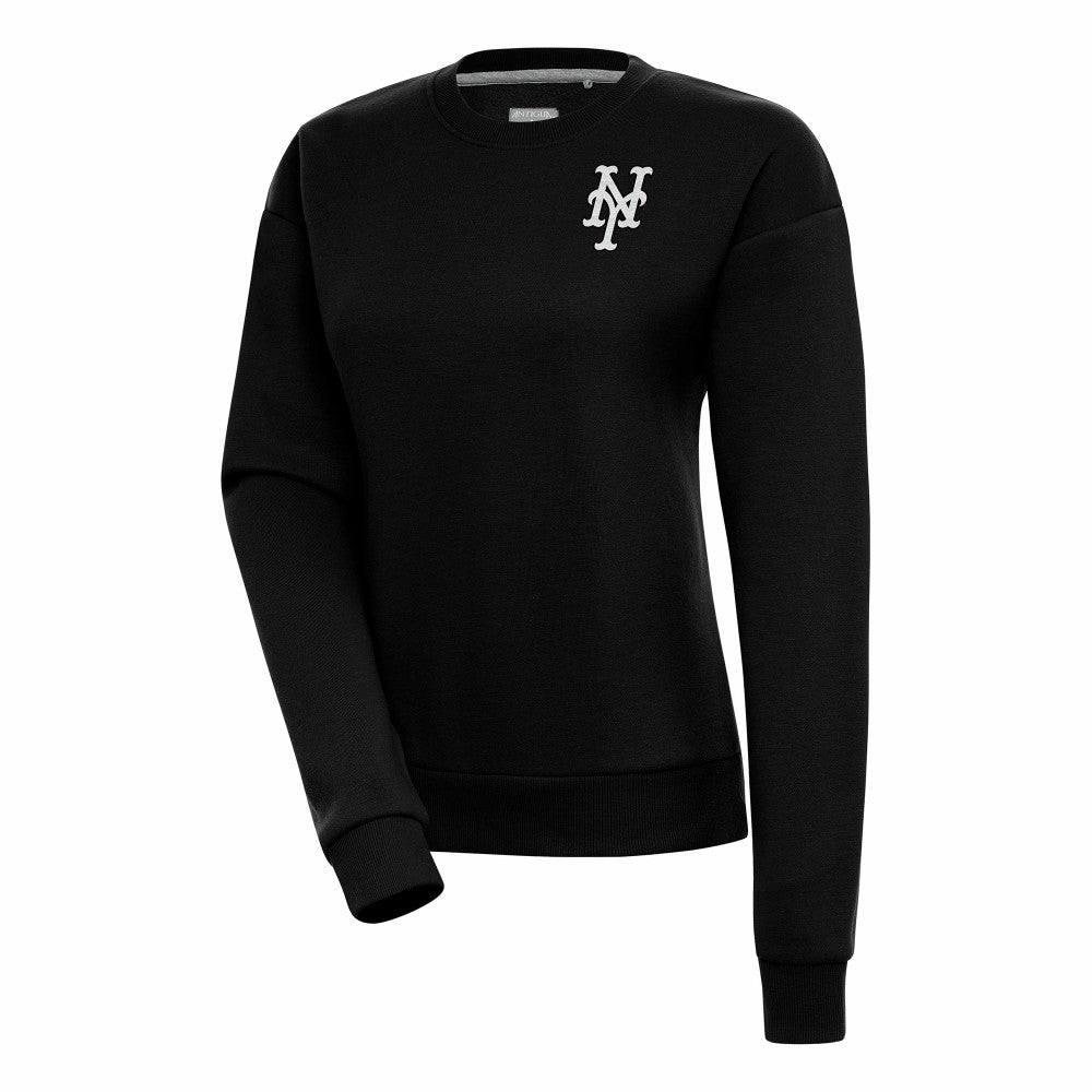 New York Mets Antigua Women's Brushed Metallic Victory Pullover Sweatshirt - Black