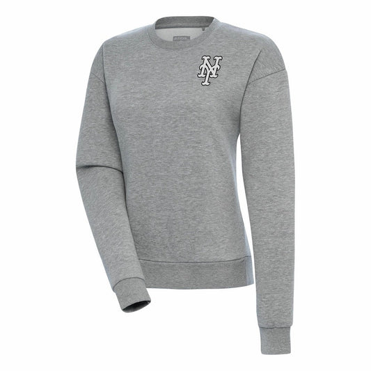 New York Mets Antigua Women's Brushed Metallic Victory Pullover Sweatshirt - Heather Gray